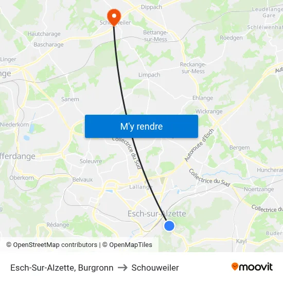 Esch-Sur-Alzette, Burgronn to Schouweiler map