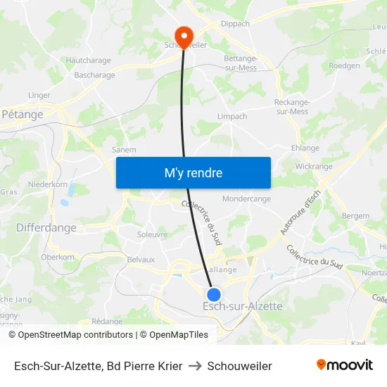 Esch-Sur-Alzette, Bd Pierre Krier to Schouweiler map