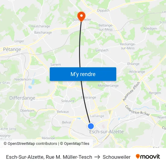 Esch-Sur-Alzette, Rue M. Müller-Tesch to Schouweiler map