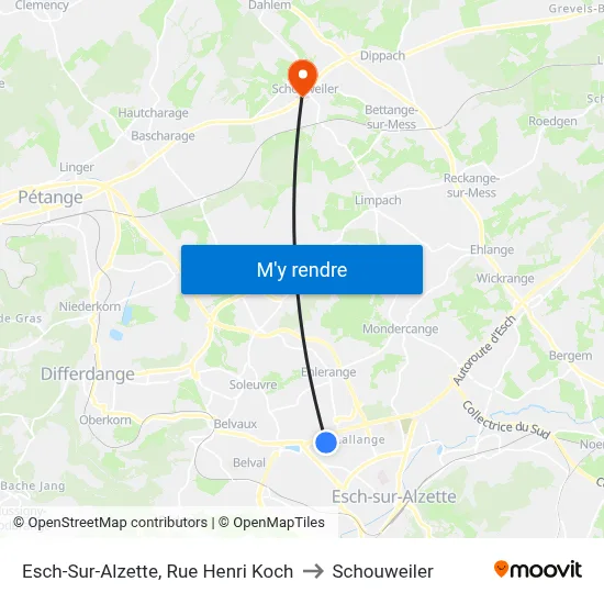 Esch-Sur-Alzette, Rue Henri Koch to Schouweiler map