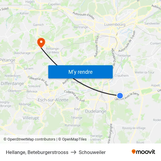 Hellange, Beteburgerstrooss to Schouweiler map