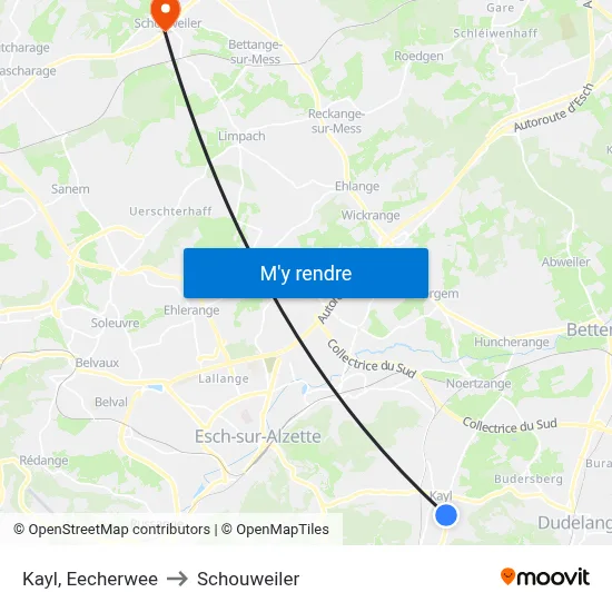 Kayl, Eecherwee to Schouweiler map