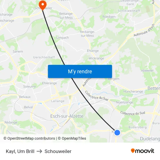 Kayl, Um Brill to Schouweiler map