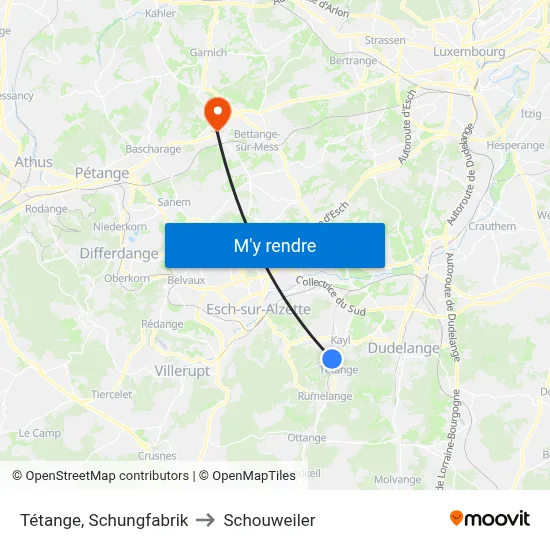 Tétange, Schungfabrik to Schouweiler map