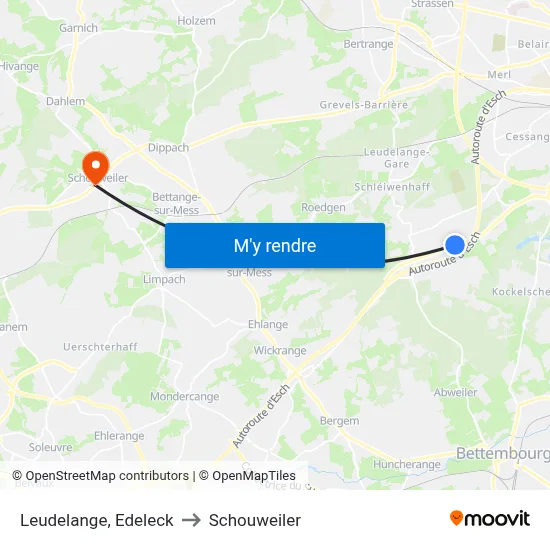Leudelange, Edeleck to Schouweiler map