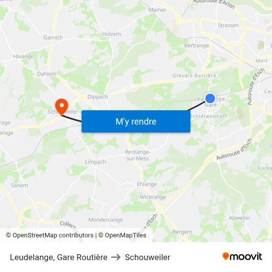 Leudelange, Gare Routière to Schouweiler map