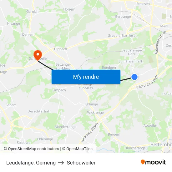 Leudelange, Gemeng to Schouweiler map