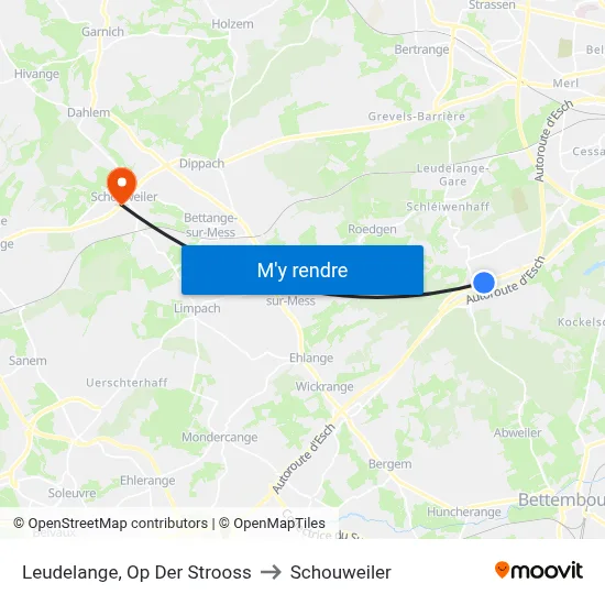 Leudelange, Op Der Strooss to Schouweiler map