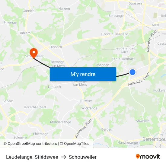 Leudelange, Stiédswee to Schouweiler map