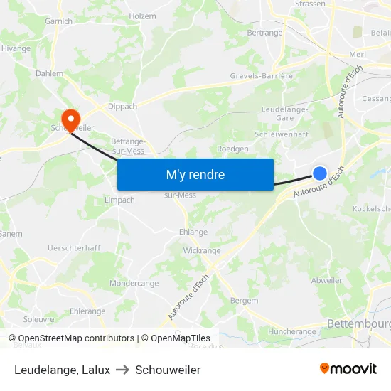 Leudelange, Lalux to Schouweiler map