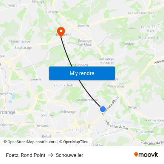 Foetz, Rond Point to Schouweiler map