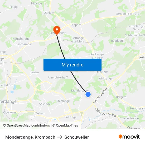 Mondercange, Krombach to Schouweiler map