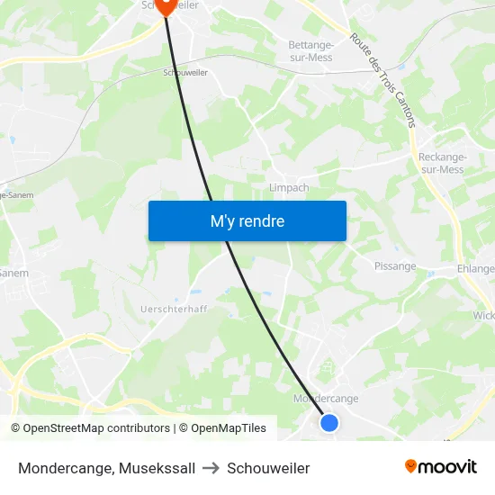 Mondercange, Musekssall to Schouweiler map