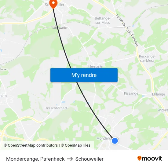 Mondercange, Pafenheck to Schouweiler map