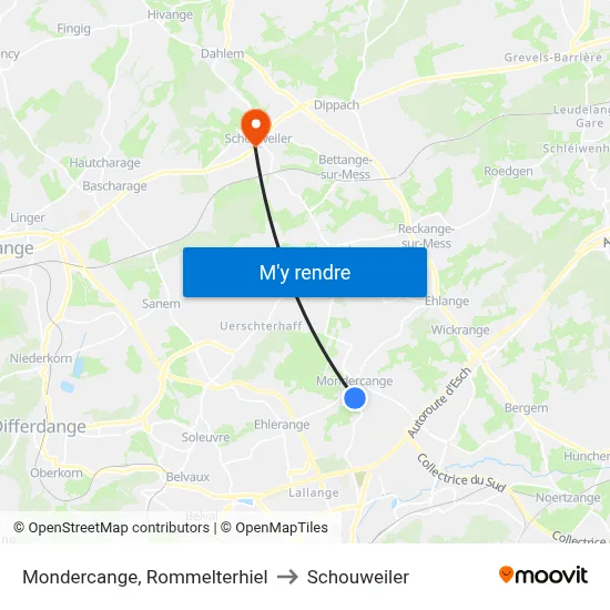 Mondercange, Rommelterhiel to Schouweiler map