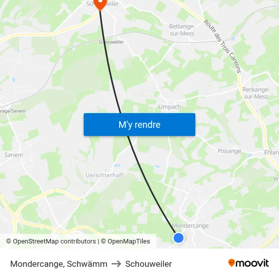 Mondercange, Schwämm to Schouweiler map