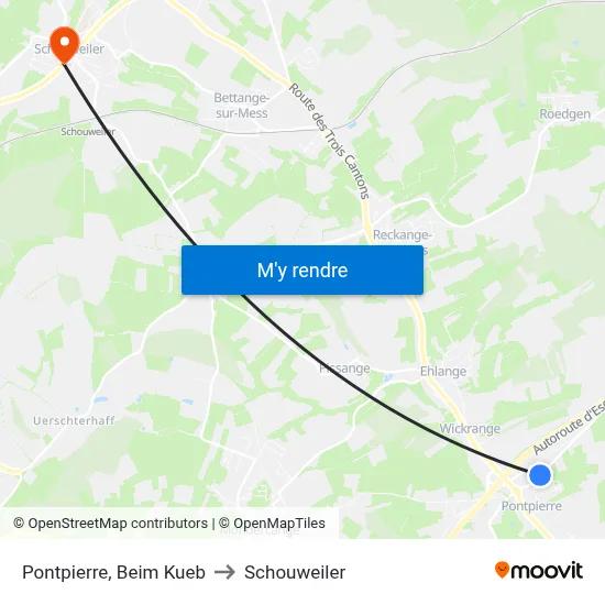 Pontpierre, Beim Kueb to Schouweiler map