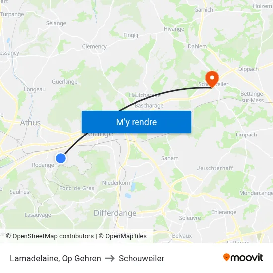 Lamadelaine, Op Gehren to Schouweiler map