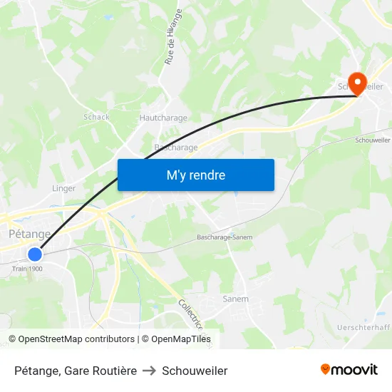 Pétange, Gare Routière to Schouweiler map