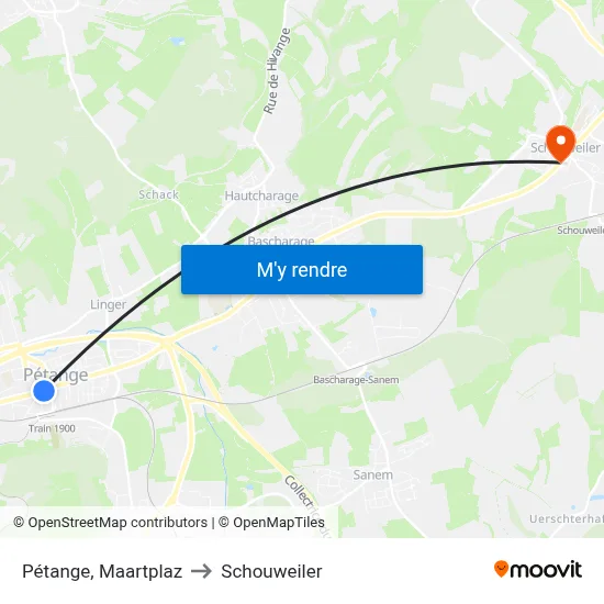 Pétange, Maartplaz to Schouweiler map