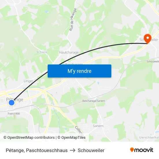 Pétange, Paschtoueschhaus to Schouweiler map