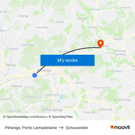 Pétange, Porte Lamadelaine to Schouweiler map