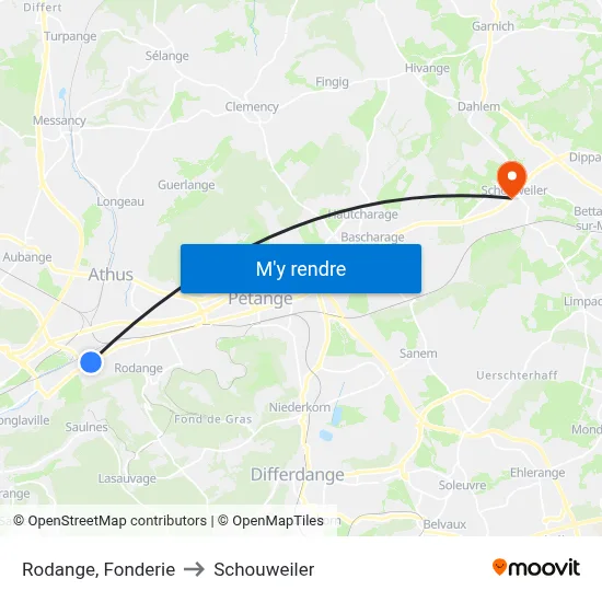 Rodange, Fonderie to Schouweiler map