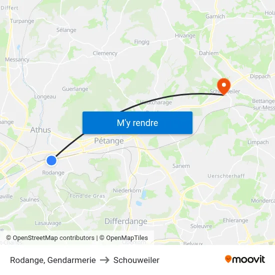 Rodange, Gendarmerie to Schouweiler map
