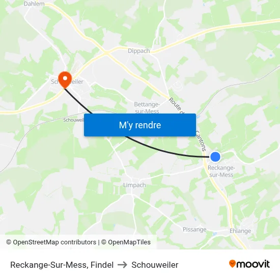 Reckange-Sur-Mess, Findel to Schouweiler map