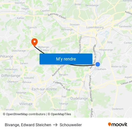 Bivange, Edward Steichen to Schouweiler map