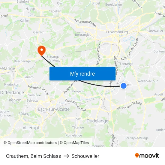 Crauthem, Beim Schlass to Schouweiler map