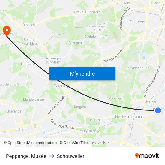 Peppange, Musée to Schouweiler map