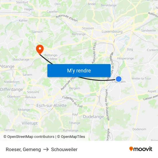 Roeser, Gemeng to Schouweiler map