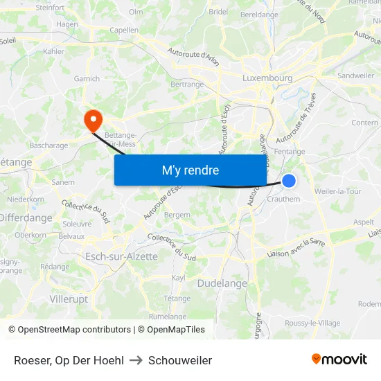 Roeser, Op Der Hoehl to Schouweiler map