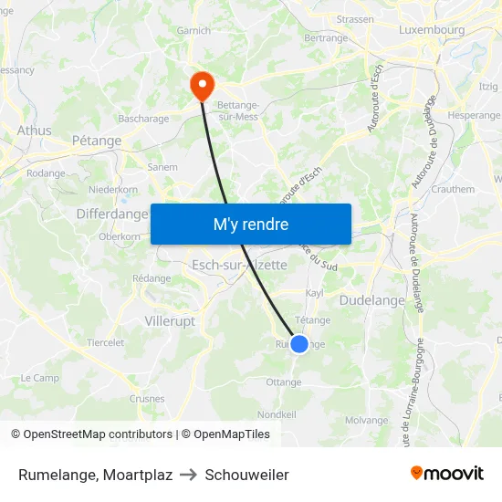 Rumelange, Moartplaz to Schouweiler map
