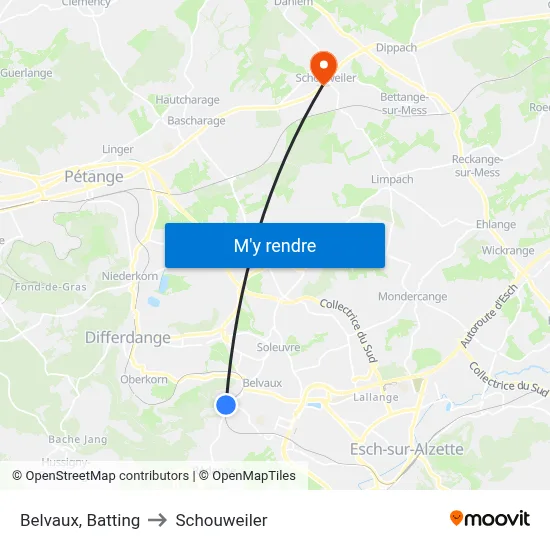 Belvaux, Batting to Schouweiler map