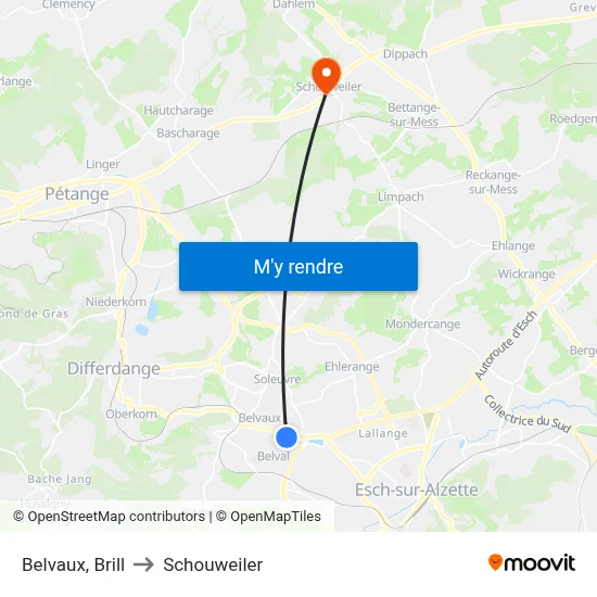 Belvaux, Brill to Schouweiler map