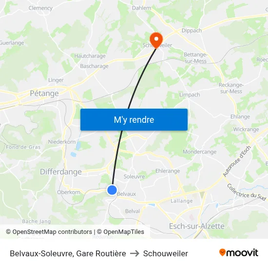 Belvaux-Soleuvre, Gare Routière to Schouweiler map