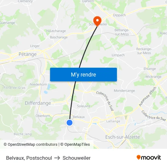 Belvaux, Postschoul to Schouweiler map