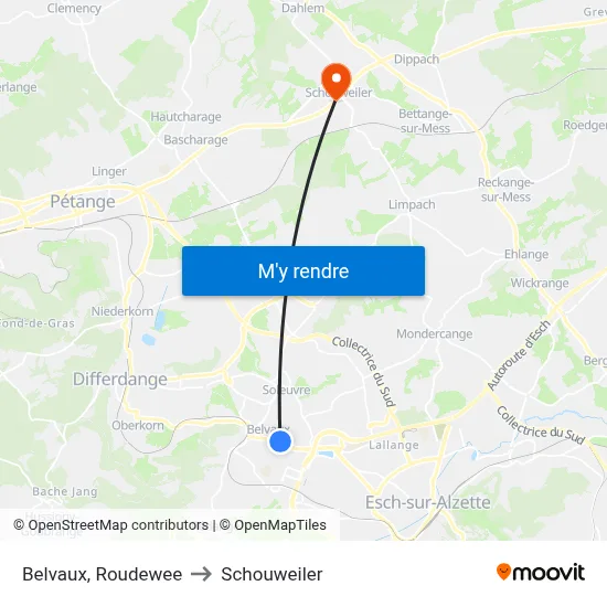 Belvaux, Roudewee to Schouweiler map