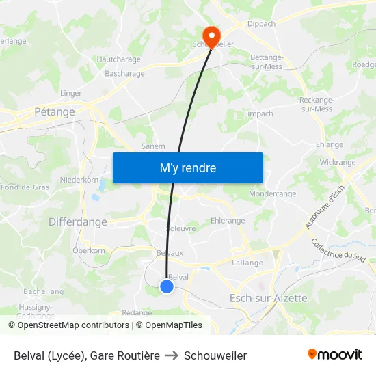 Belval (Lycée), Gare Routière to Schouweiler map
