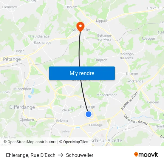 Ehlerange, Rue D'Esch to Schouweiler map