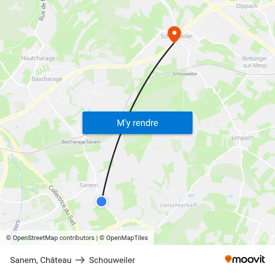 Sanem, Château to Schouweiler map