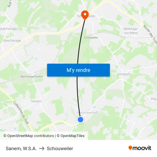 Sanem, W.S.A. to Schouweiler map