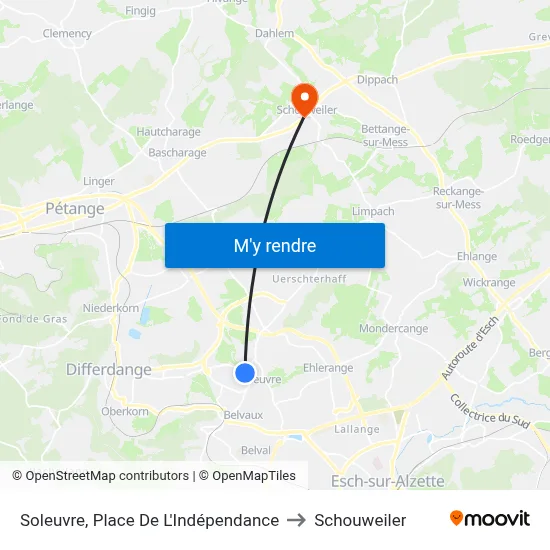 Soleuvre, Place De L'Indépendance to Schouweiler map