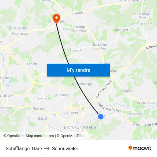 Schifflange, Gare to Schouweiler map