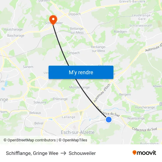 Schifflange, Gringe Wee to Schouweiler map