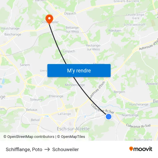 Schifflange, Poto to Schouweiler map