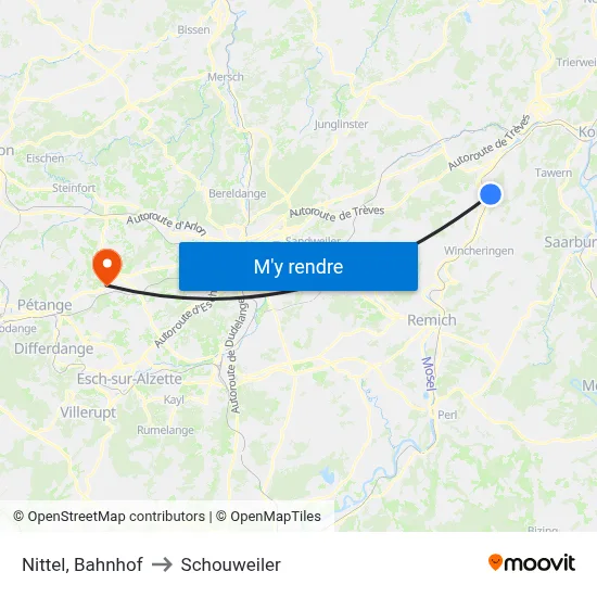 Nittel, Bahnhof to Schouweiler map