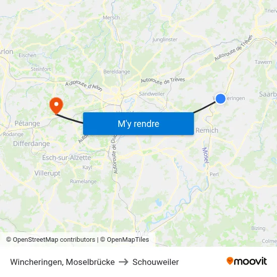 Wincheringen, Moselbrücke to Schouweiler map